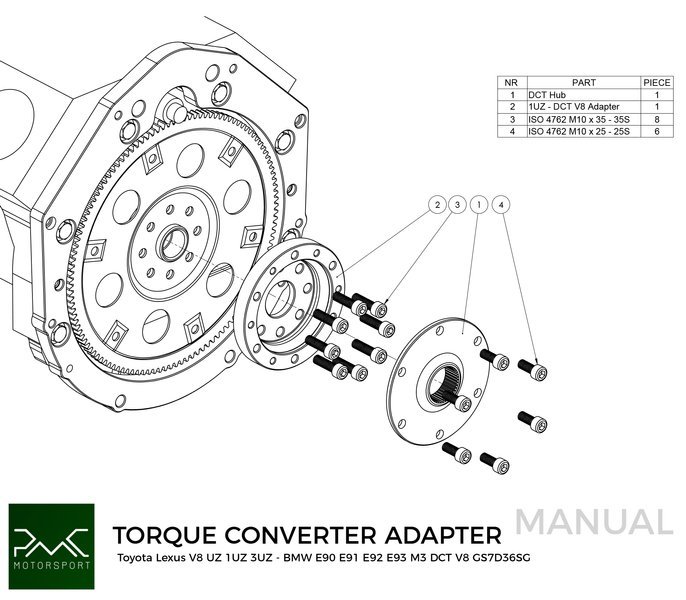 PMC Adapter sæt Toyota UZ - BMW DCT DKG Getrag GS7D36SG V8