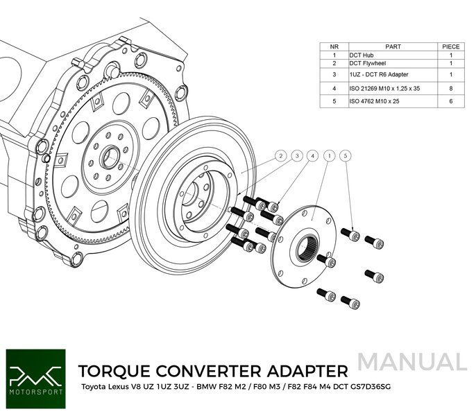 PMC Adapter sæt Toyota UZ - BMW DCT DKG Getrag GS7D36SG Inline-six (H)