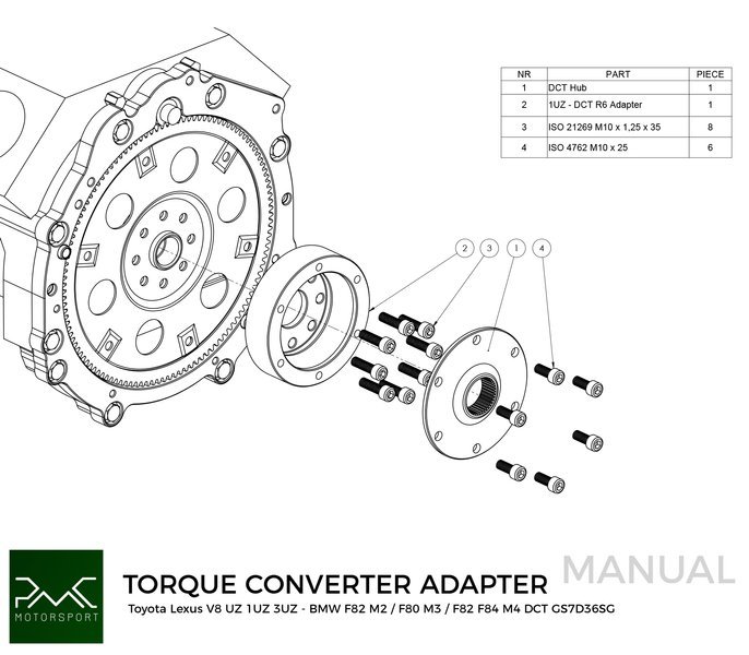 PMC Adapter sæt Toyota UZ - BMW DCT DKG Getrag GS7D36SG Inline-six