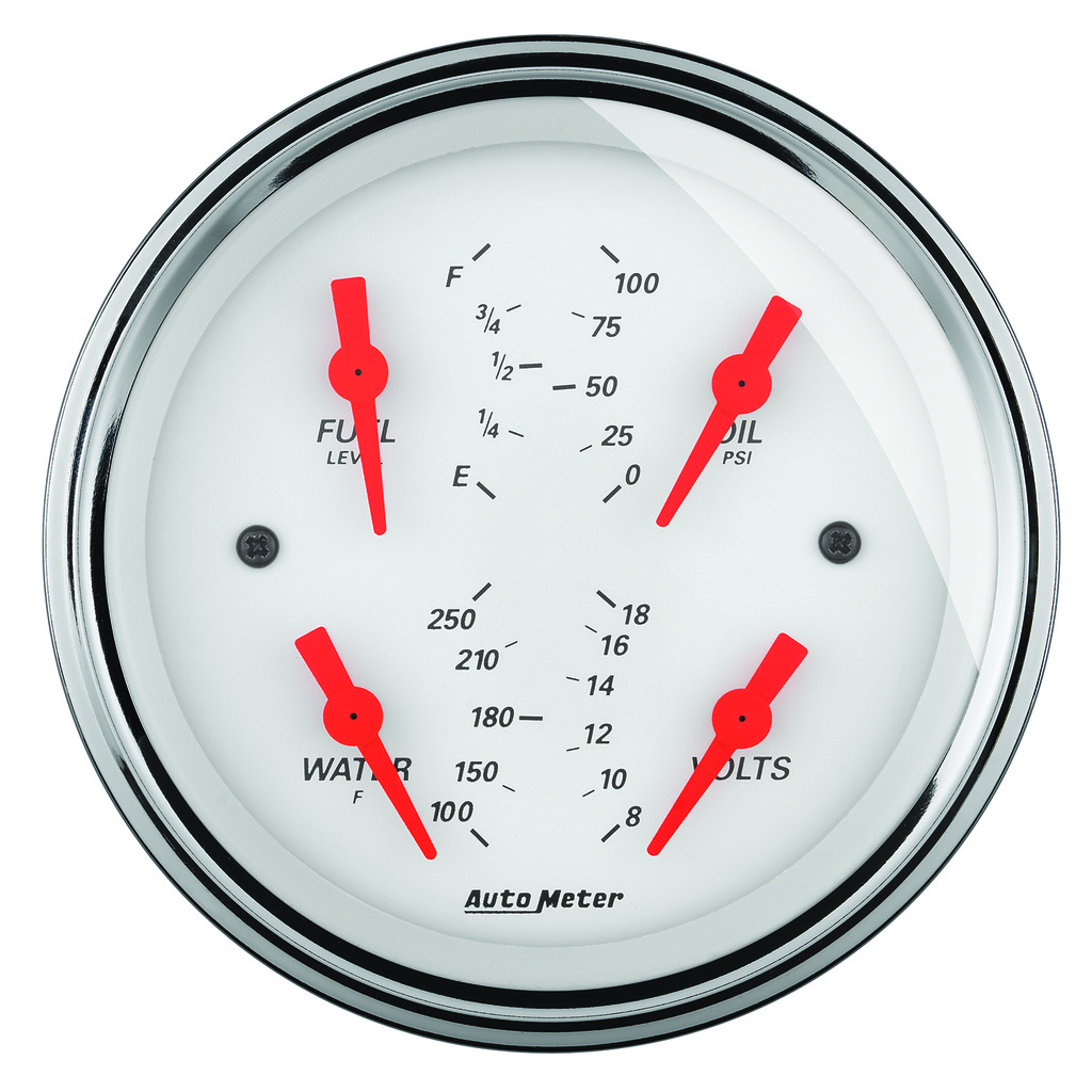3-3/8" Quad Gauge, 100 Psi/100-250 °F/8-18v/0-90 Ω, Arctic White