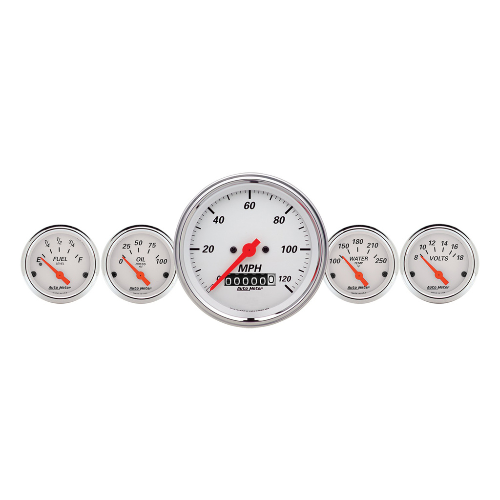 5 Pc. Gauge Kit, 3-3/8" & 2-1/16", Elec. Speedometer, Arctic White