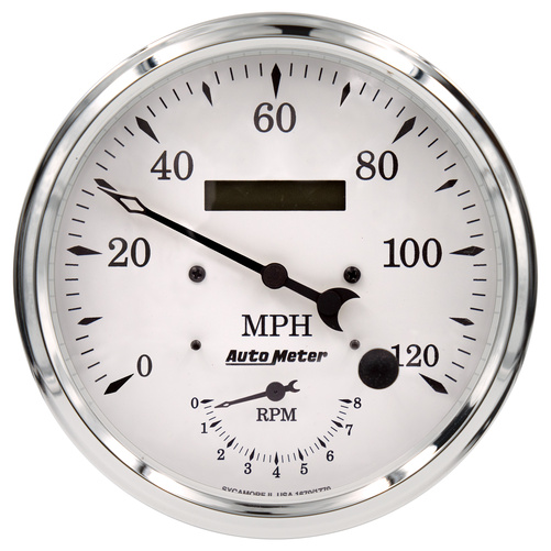 5" Tachometer/Speedometer Combo, 8k Rpm/120 Mph, Old Tyme White