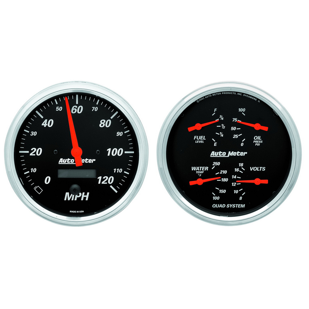 2 Pc. Gauge Kit, 5" Quad & Speedometer, 240-33 Ω, Designer Black
