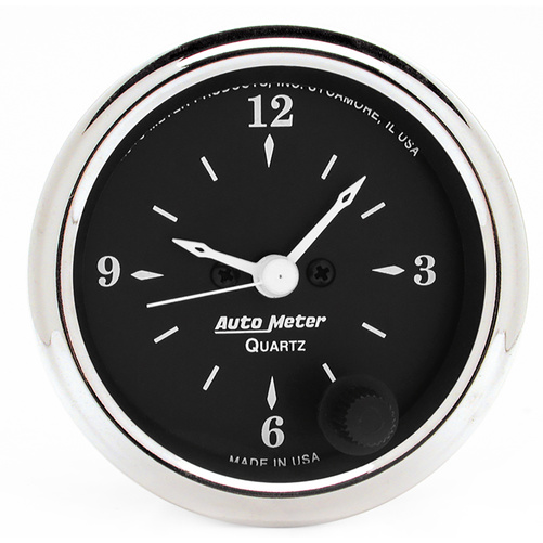 2-1/16" Clock, 12 Hour, Old Tyme Black