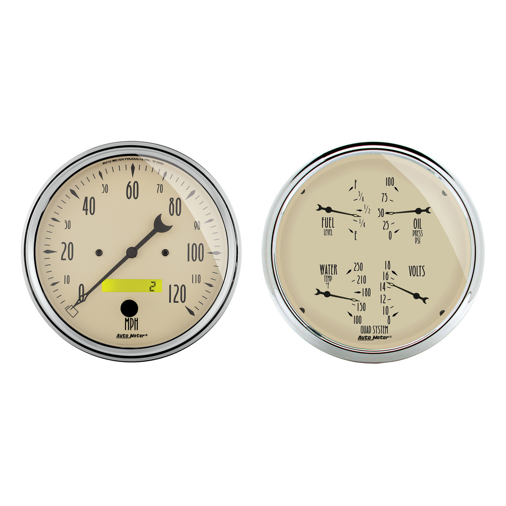 2 Pc. Gauge Kit, 5" Quad & Speedometer, 240-33 Ω, Antique Beige