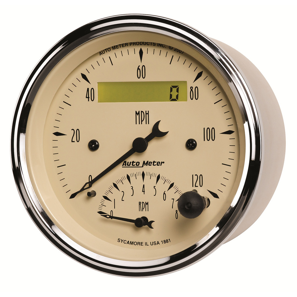 3-3/8" Tachometer/Speedometer Combo, 8k Rpm/120 Mph, Antique Beige