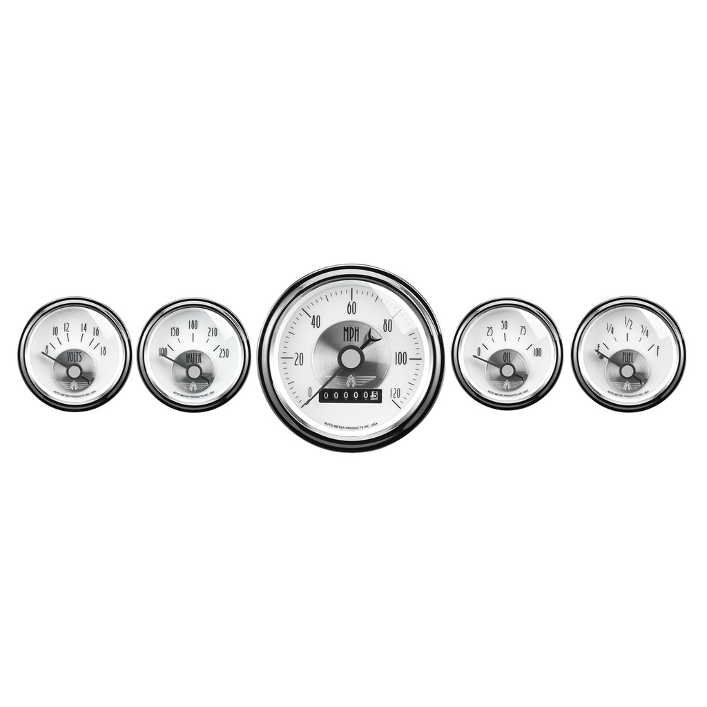 5 Pc. Gauge Kit, 3-3/8" & 2-1/16", Elec. Speedo W/ Wheel Odo, Prestige Pearl