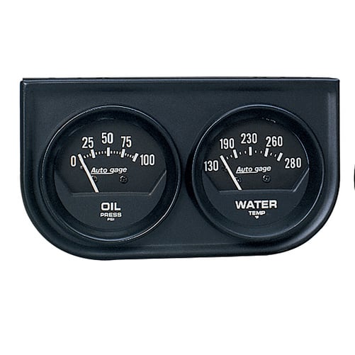 Gauge Console, Oilp/Wtmp, 2-1/16", 100 Psi/280 °F, Blk Dial, Blk Bzl, Autogage