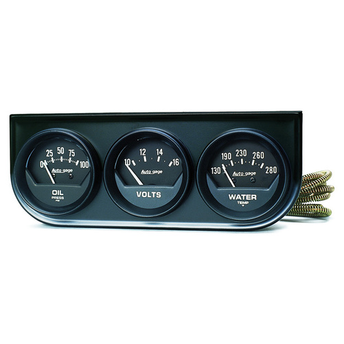 Gauge Console, Oilp/Wtmp/Volt, 2-1/16", 100 Psi/280 °F/16v, Blk Dial, Blk Bzl, Ag