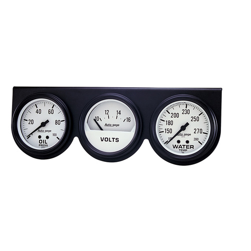 Gauge Console, Oilp/Wtmp/Volt, 2-5/8", 100 Psi/280 °F/16v, Wht Dial, Blk Bzl, Ag