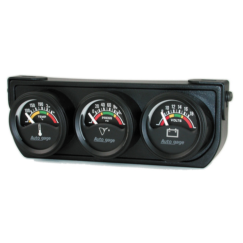 Gauge Console, Oilp/Wtmp/Volt, 1.5", 100 Psi/280 °F/18v, Elec Blk Dial, Blk Bzl, Ag