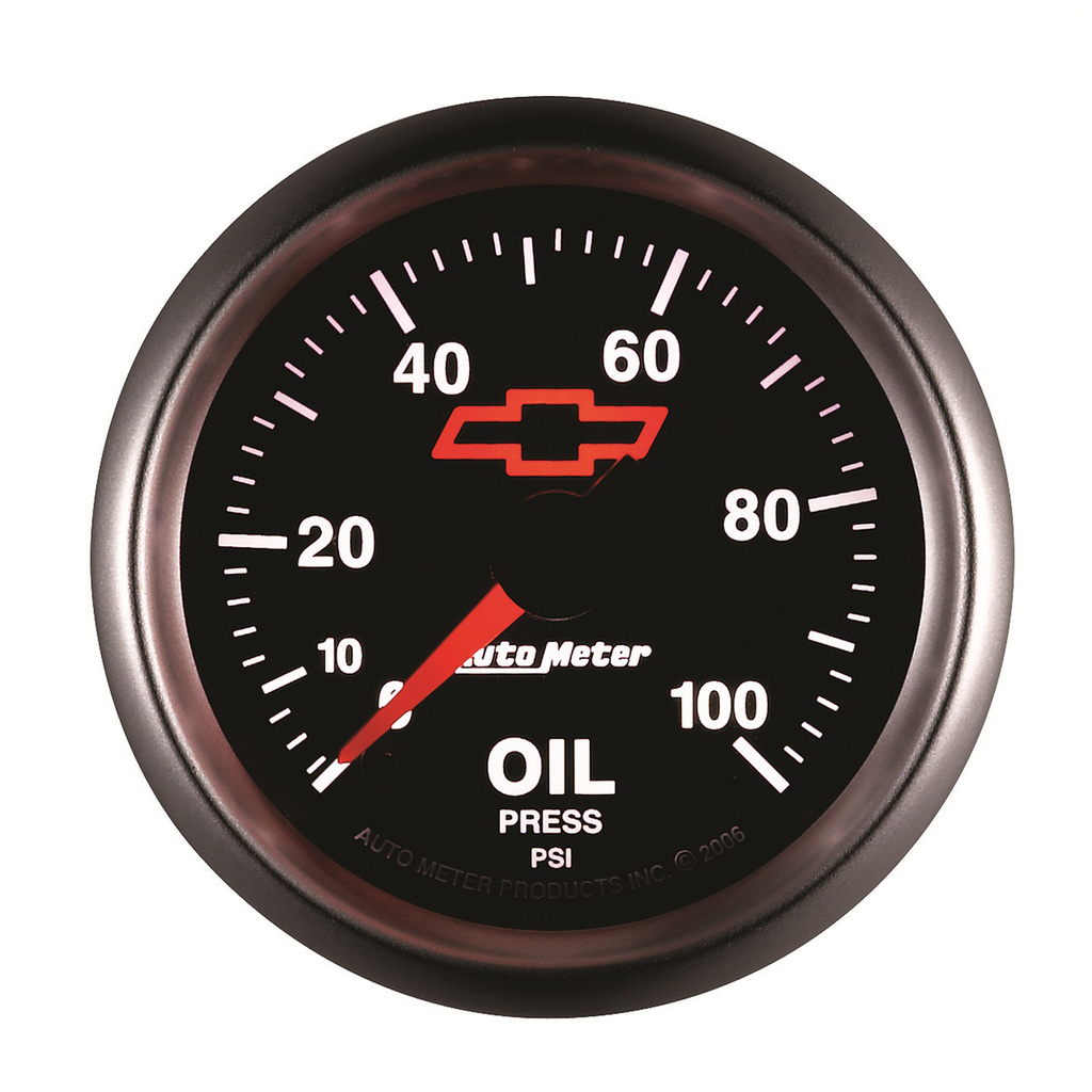 2-1/16" Oil Pressure, 0-100 Psi, Chevy Red Bowtie, Black