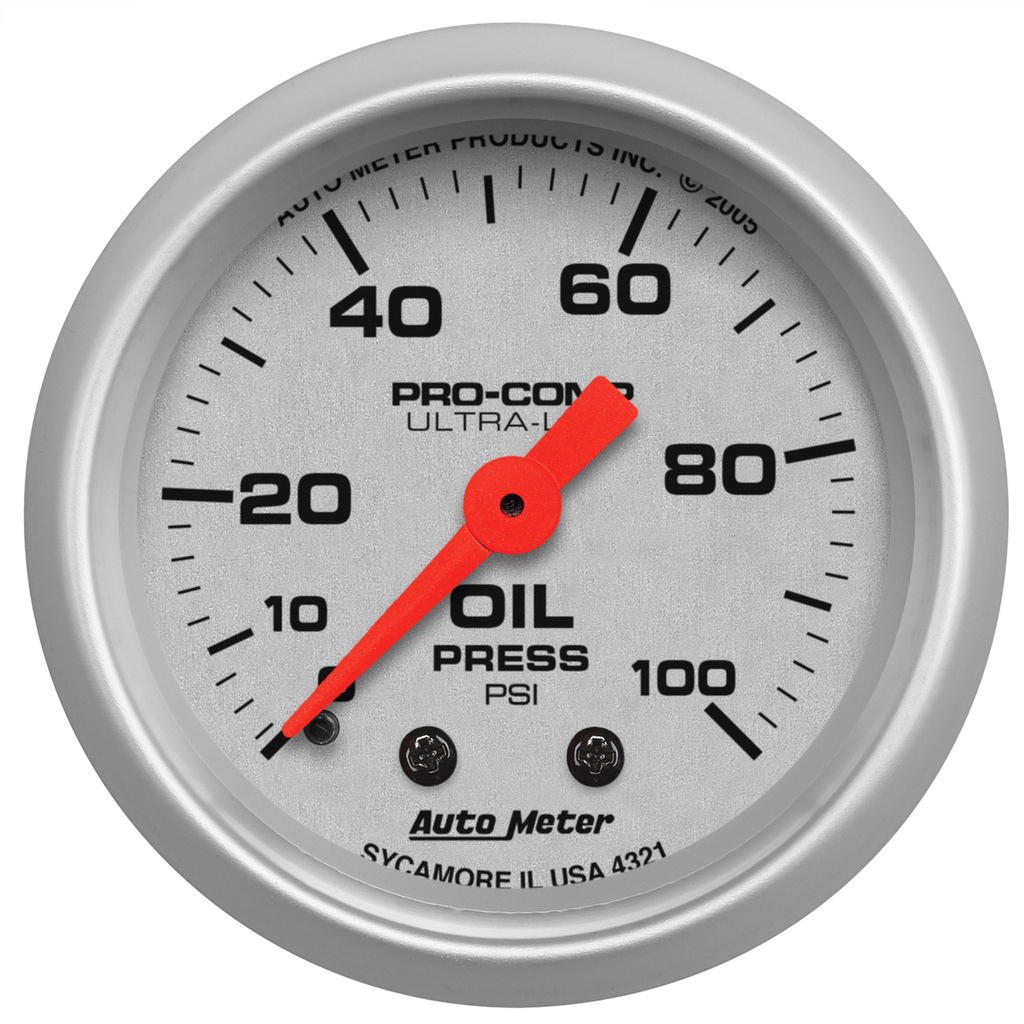 2-1/16" Oil Pressure, 0-100 Psi, Ultra-Lite