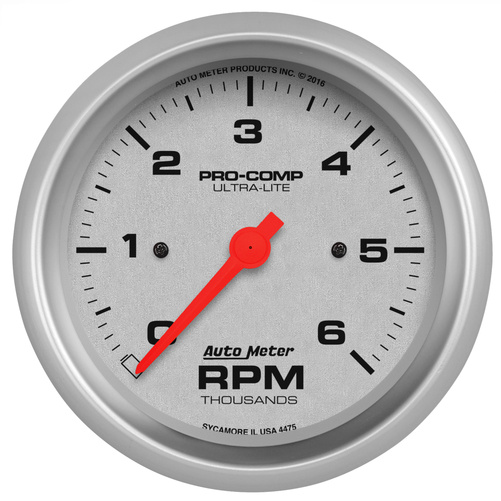 3-3/8" In-Dash Tachometer, 0-6,000 Rpm, Ultra-Lite