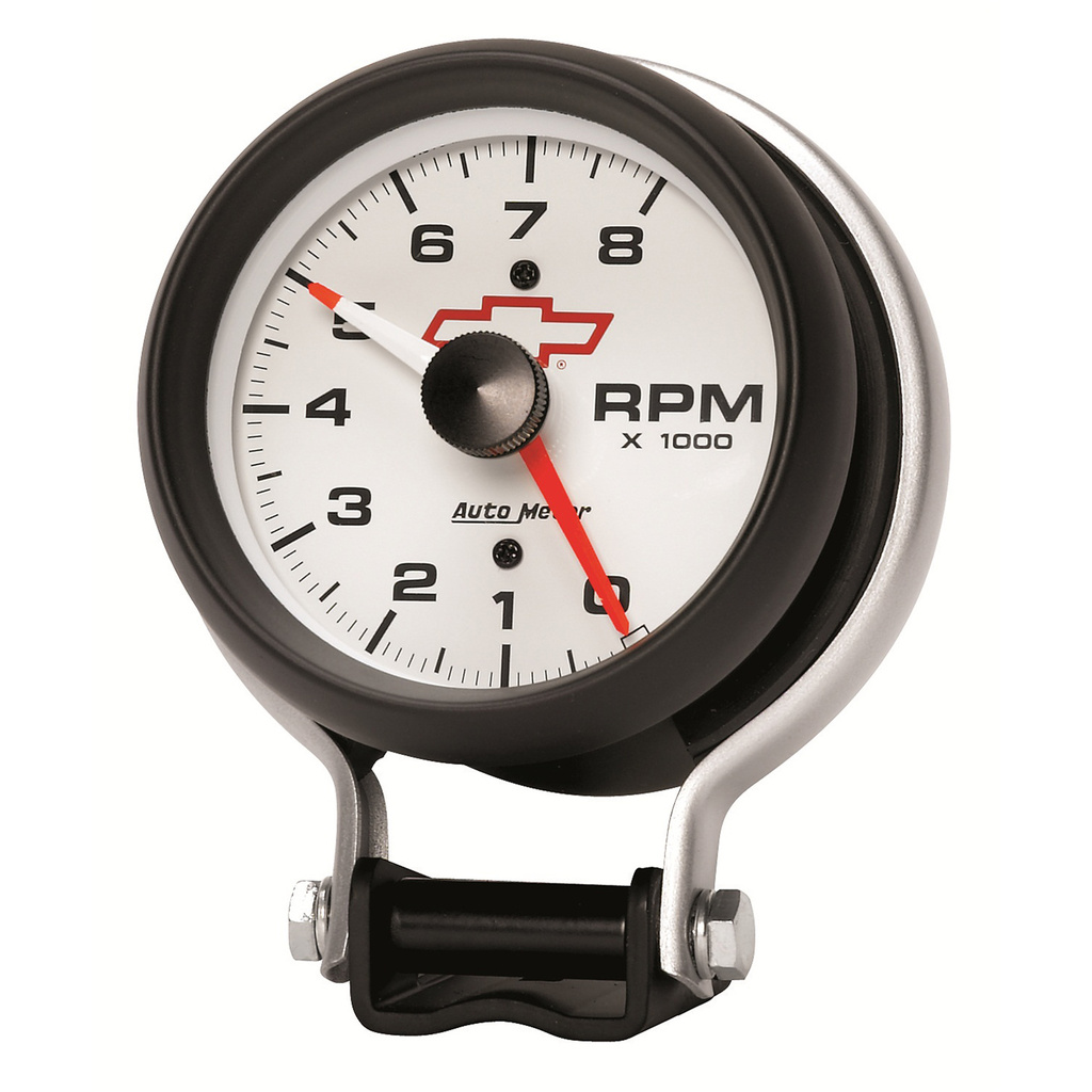 3-3/4" Pedestal Tachometer, 0-8,000 Rpm, Chevy Red Bowtie, White