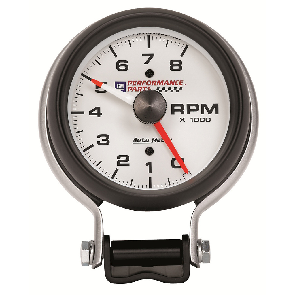 3-3/4" Pedestal Tachometer, 0-8,000 Rpm, Chevy Red Bowtie, White