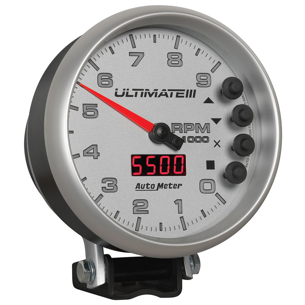 5" Tachometer, 0-9000 Rpm, Pedestal, Ultimate Iii Playback, Silver