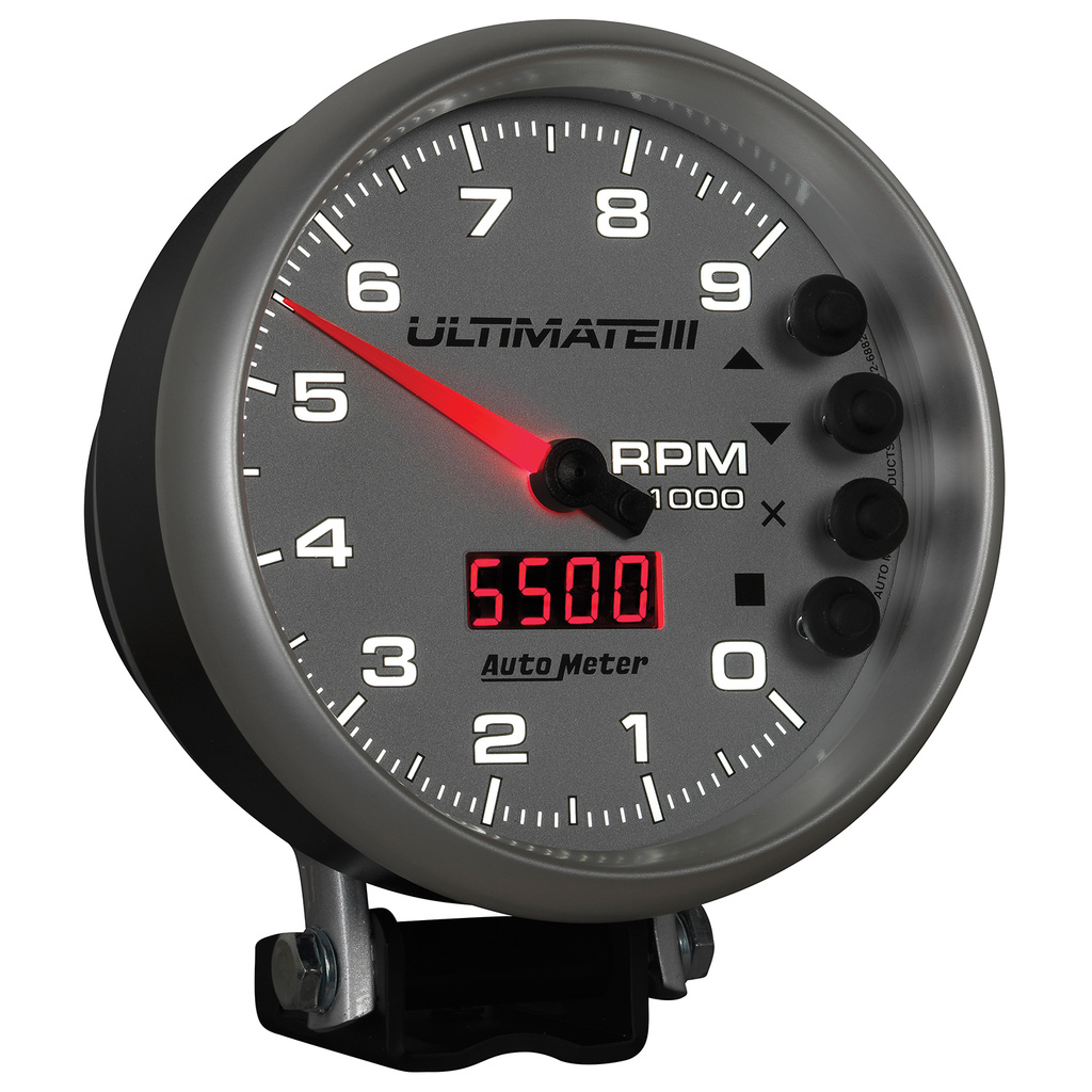 5" Tachometer, 0-9000 Rpm, Pedestal, Ultimate Iii Playback, Silver