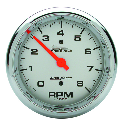 3-3/8" Tachometer, 0-8,000 Rpm, Silver, Pro-Cycle
