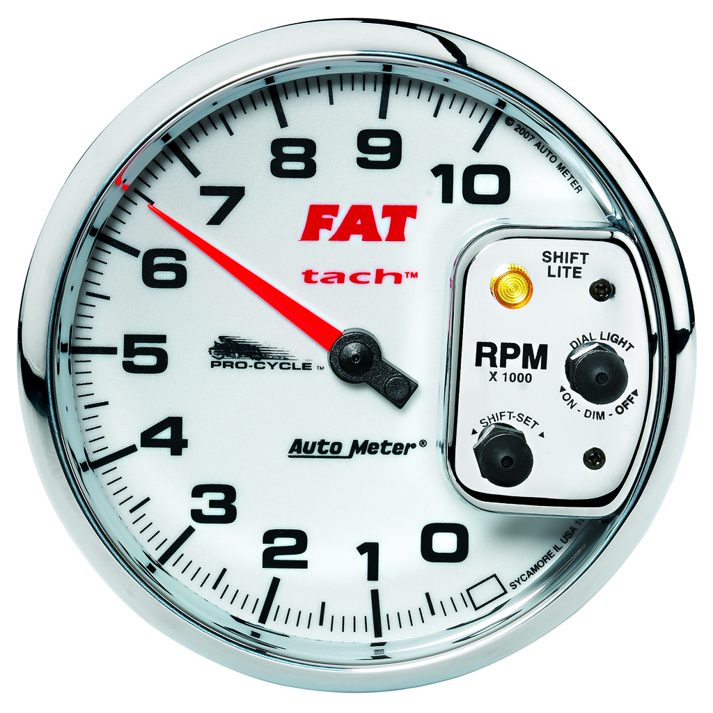 5" Tachometer, 0-10,000 Rpm, White, Pro-Cycle
