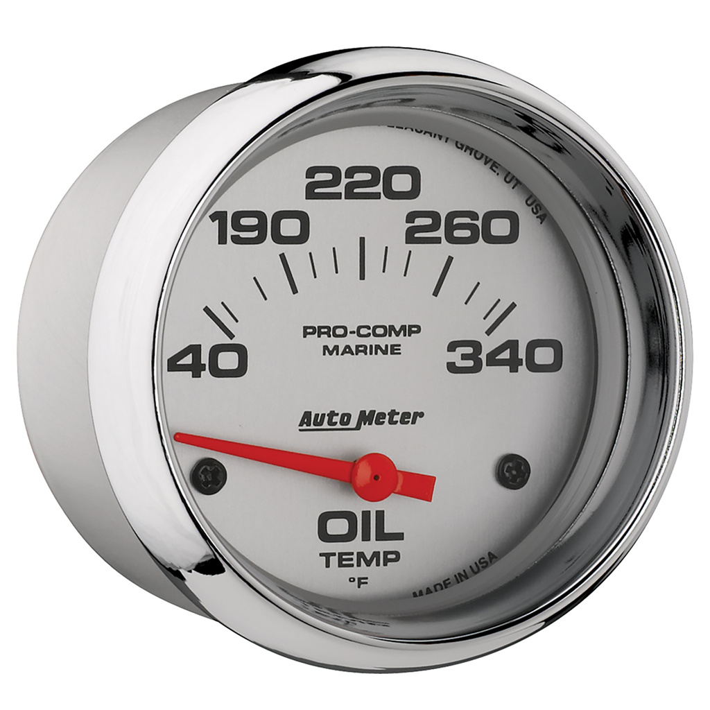 2-5/8" Oil Temperature, 140-340 °F, Marine Chrome Ultra-Lite