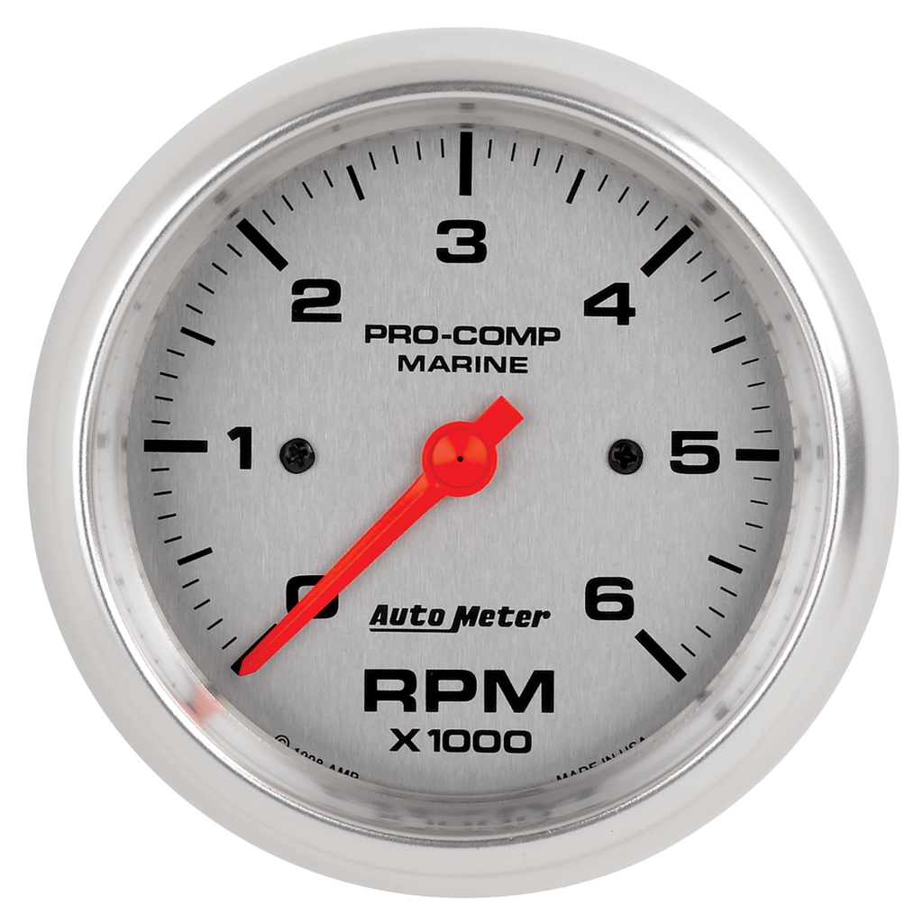 3-3/8" In-Dash Tachometer, 0-6,000 Rpm, Marine Silver Ultra-Lite