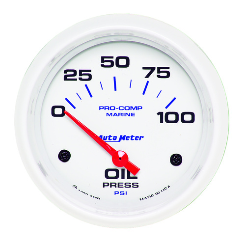 2-5/8" Oil Pressure, 0-100 Psi, Marine White