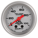 2-1/16" Oil Pressure, 0-100 Psi, Marine Silver Ultra-Lite