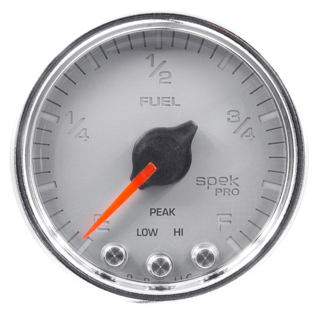 2-1/16" Fuel Level, Programmable 0-300 Ω, Spek-Pro, Silver/Chrome