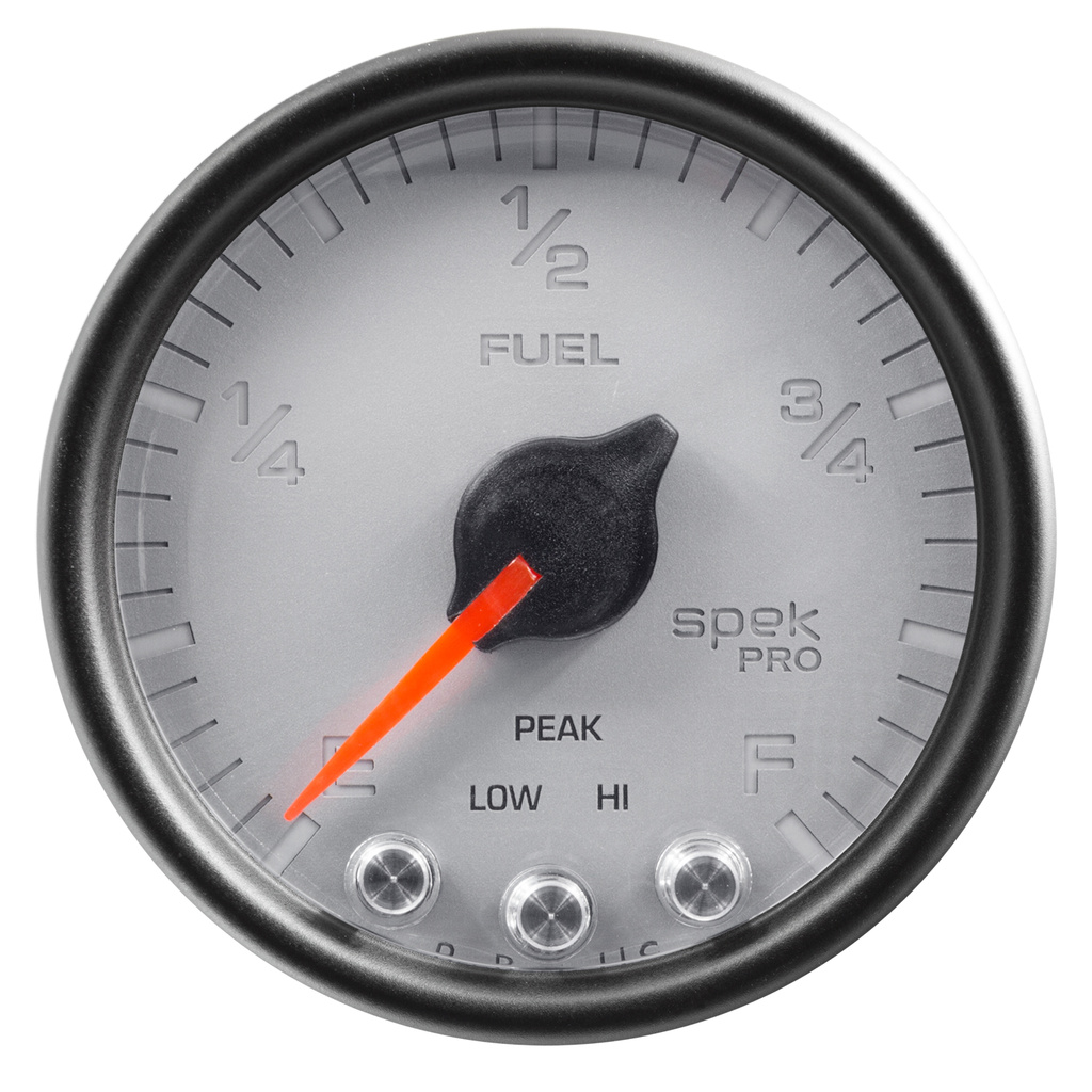 2-1/16" Fuel Level, Programmable 0-300 Ω, Spek-Pro, Silver/Black
