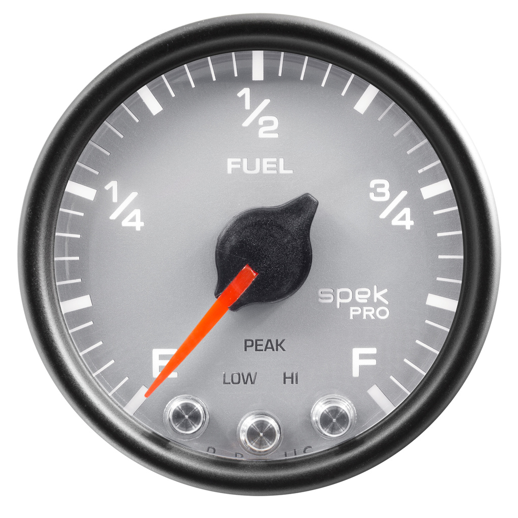 2-1/16" Fuel Level, Programmable 0-300 Ω, Spek-Pro, Silver/Black