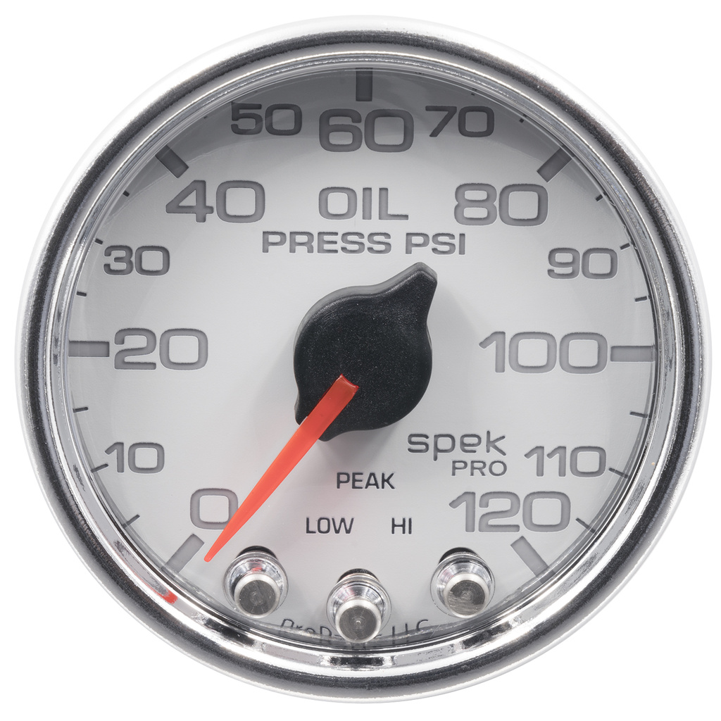 2-1/16" Oil Pressure, 0-120 Psi, Spek-Pro, White/Chrome