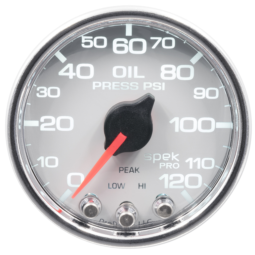 2-1/16" Oil Pressure, 0-120 Psi, Spek-Pro, White/Chrome