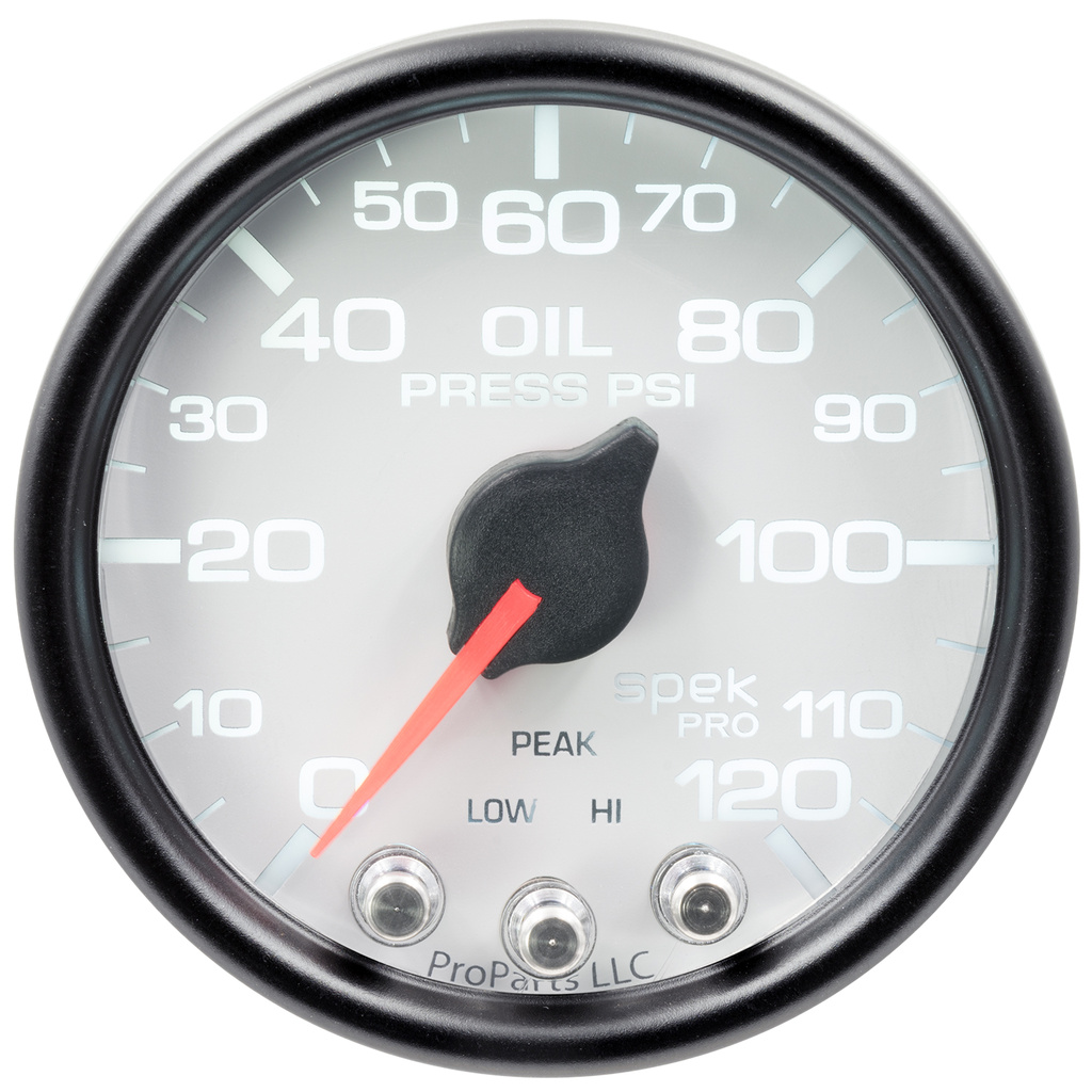 2-1/16" Oil Pressure, 0-120 Psi, Spek-Pro, White/Black