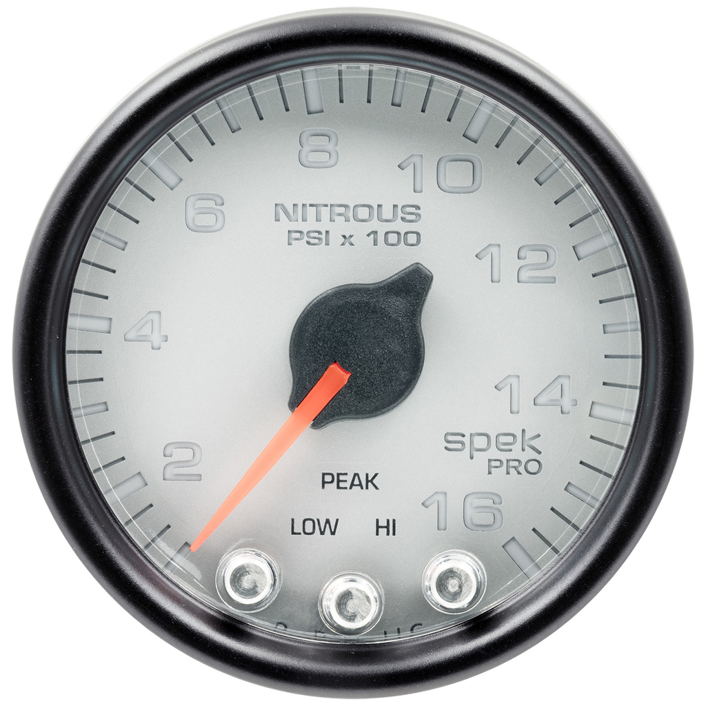 2-1/16" Nitrous Pressure, 0-1600 Psi, Spek-Pro, Silver/Black