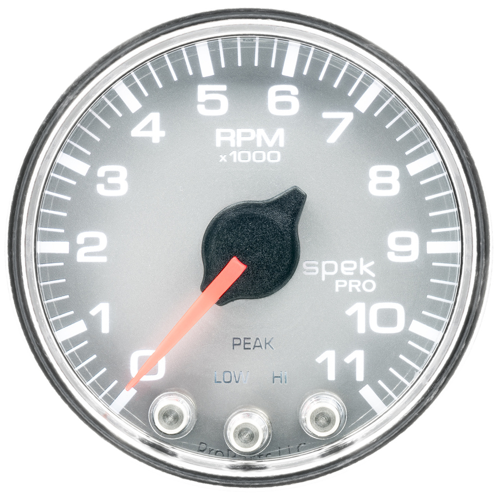 2-1/16" In-Dash Tachometer, 0-11,000 Rpm, Spek-Pro, Silver/Chrome