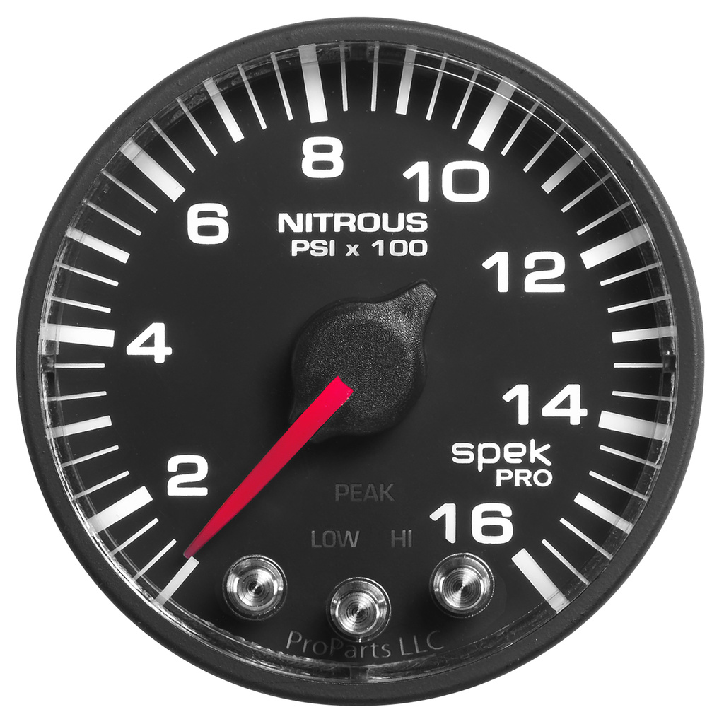 2-1/16" Nitrous Pressure, 0-1600 Psi, Spek-Pro, Black/Black