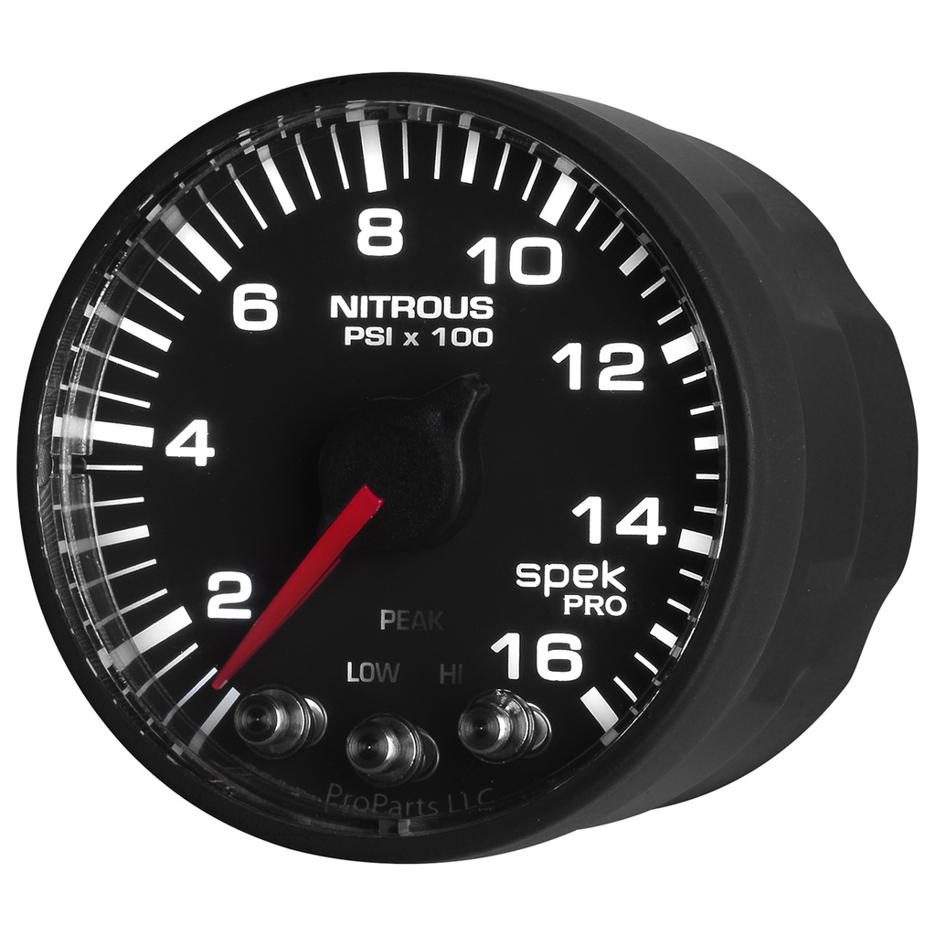 2-1/16" Nitrous Pressure, 0-1600 Psi, Spek-Pro, Black/Black