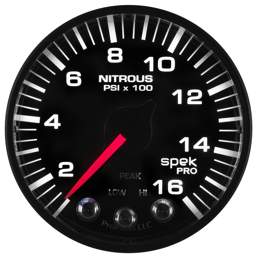 2-1/16" Nitrous Pressure, 0-1600 Psi, Spek-Pro, Black/Black