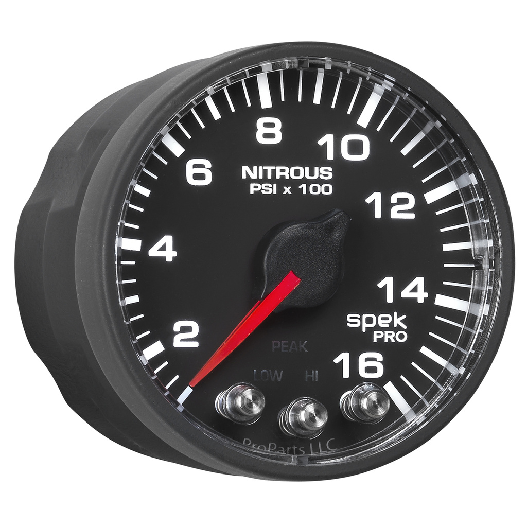 2-1/16" Nitrous Pressure, 0-1600 Psi, Spek-Pro, Black/Black
