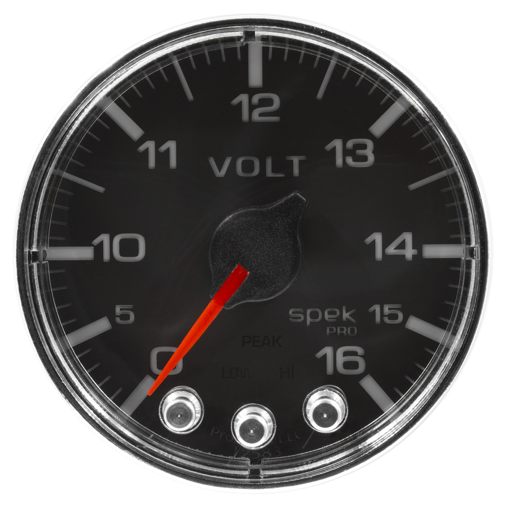 2-1/16" Voltmeter, 0-16v, Spek-Pro, Black/Chrome