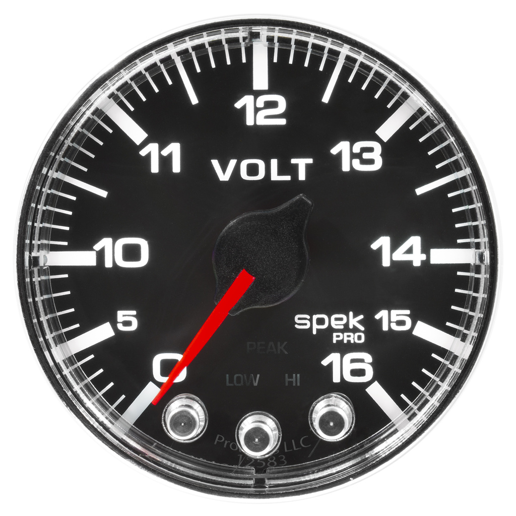 2-1/16" Voltmeter, 0-16v, Spek-Pro, Black/Chrome