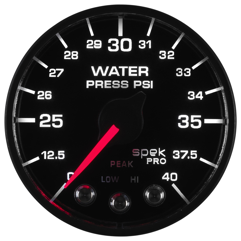 2-1/16" Water Pressure, 0-40 Psi, Spek-Pro, Black/Black, Ecu