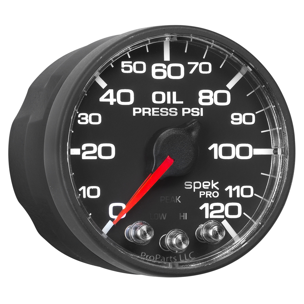 2-1/16" Oil Pressure, 0-120 Psi, Spek-Pro, Black/Black, Ecu