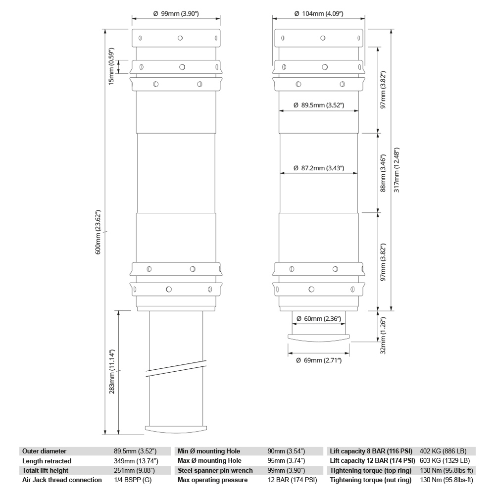 Air Jack 90 Competition komplet Set 4st, 8 BAR / 120 PSI