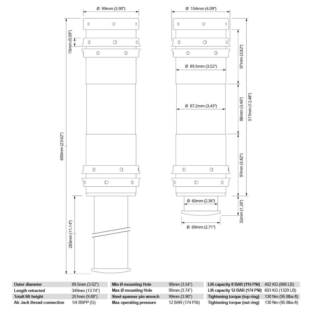 Air Jack 90 Competition komplet Set 3st, 8 BAR / 120 PSI