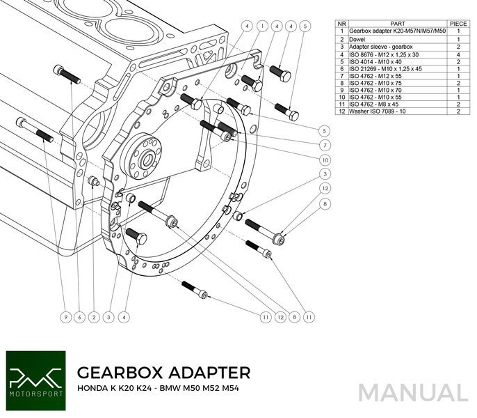 PMC adapterplade gearkasse Honda K K20 K24
