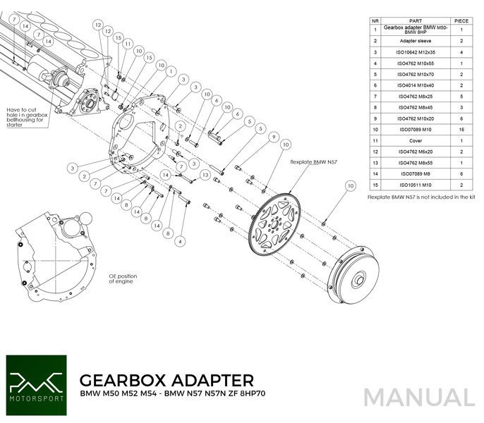 PMC adapterplade gearkasse BMW M50 S50 M52 M54